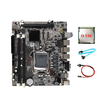 H55 Alaplap LGA1156 Támogatja I3 530 I5 760 Sorozatú CPU, DDR3 Alaplap+I3 530 CPU+SATA Kábel+Kapcsoló, Kábel