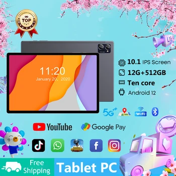 Android 12.0 Tablet PC 2023 Új 10,1 hüvelyk, 12 G+512 gb-os Tabletta Teljes Netcom Nagy Képernyős Mobil Telefon Tanuló a Tanulás, Játék tabletta